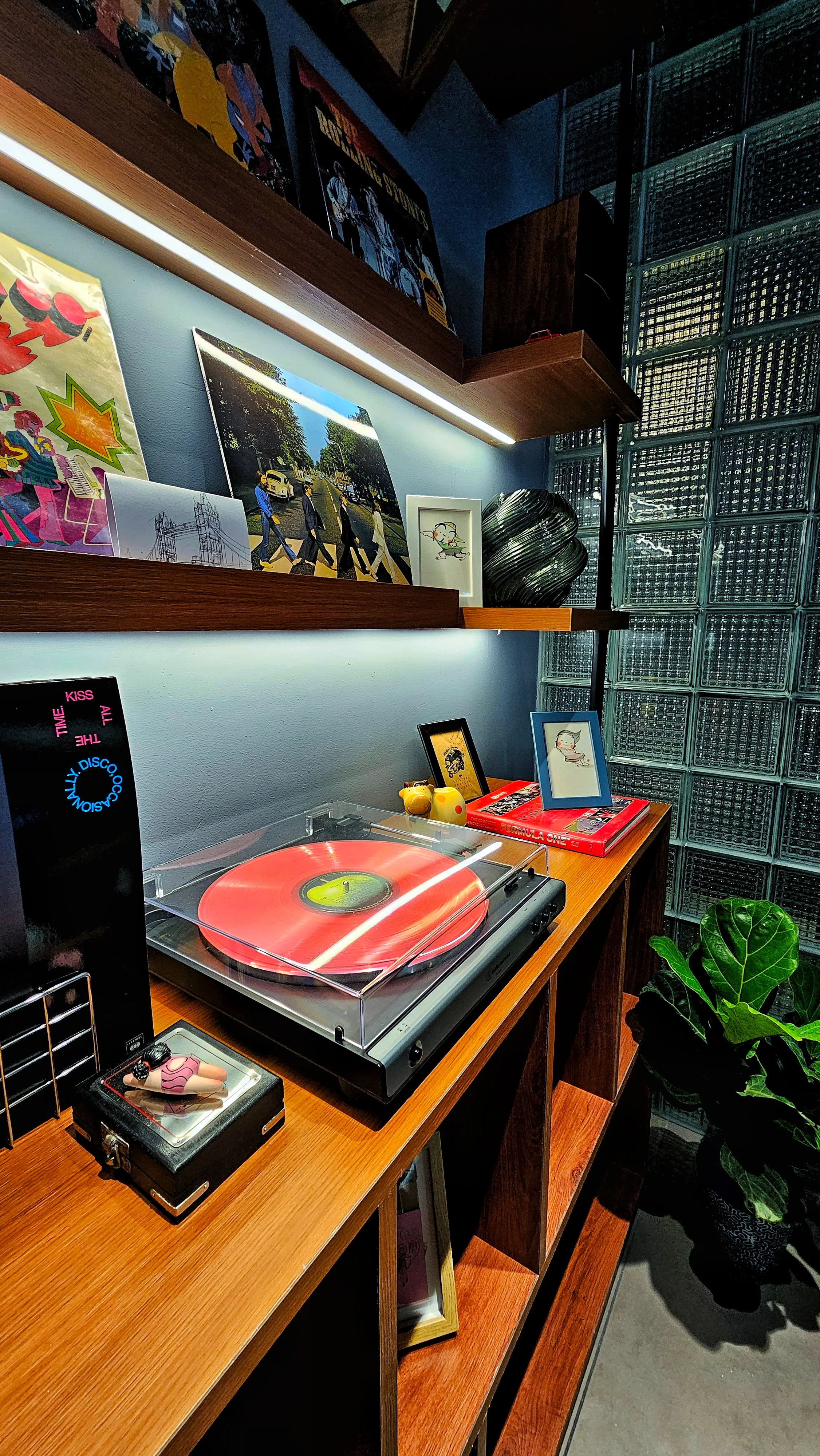 Record and listening corner inside Juno Coffee Club