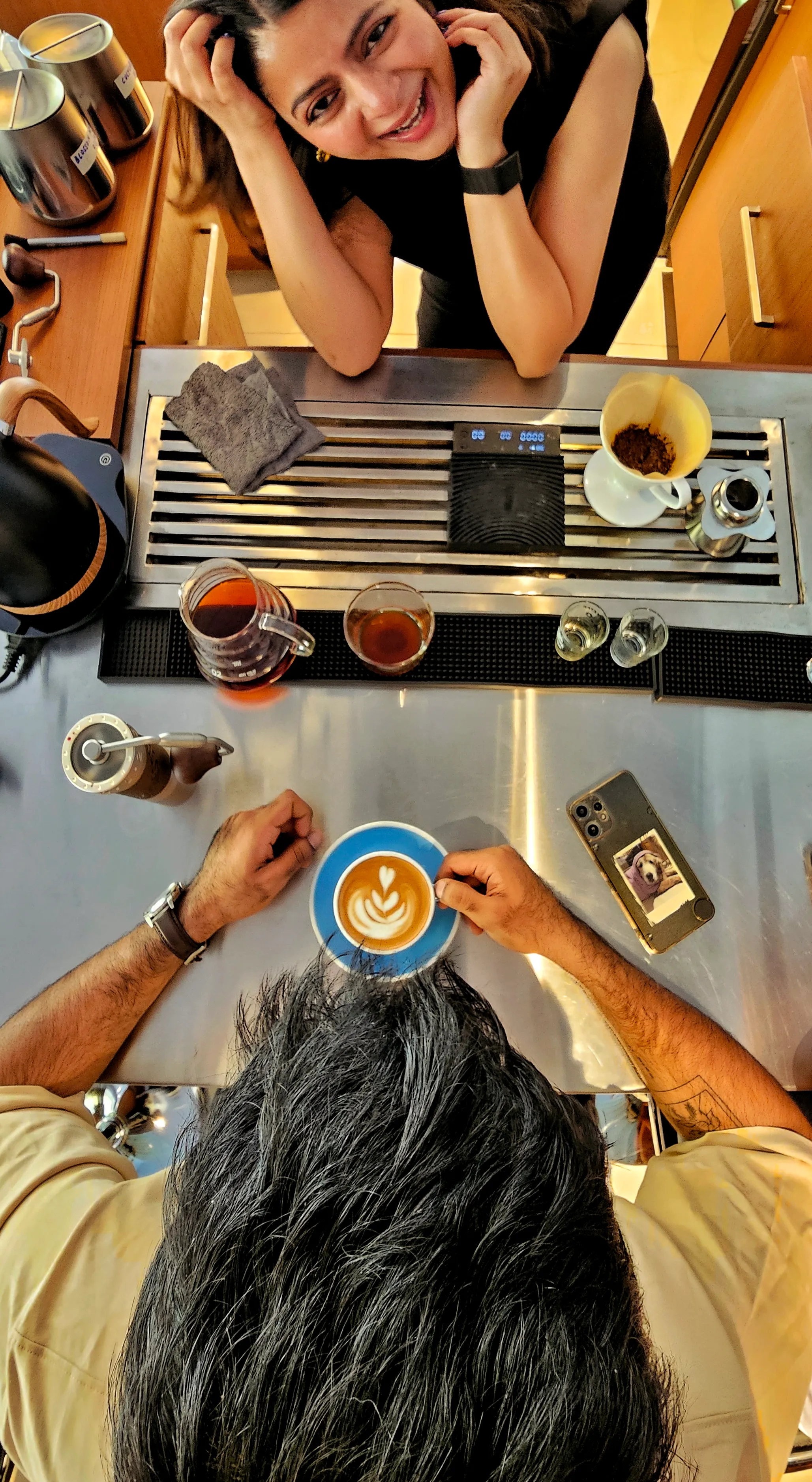 Top-down view of a flat white at Juno Coffee Club